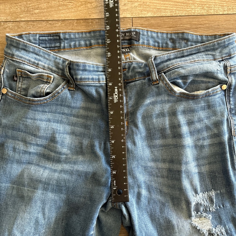 Judy Blue Straight Leg Jeans Womens 15/32 Blue Distressed Mid Rise Stretch Denim - Picture 6 of 8